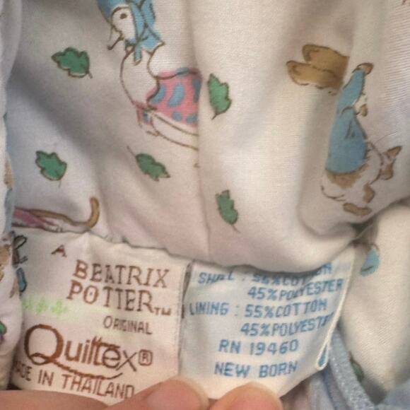 Vtg 1990s Beatrix Potter Quiltex Peter Rabbit Bunting Size  NB - Picture 4 of 9